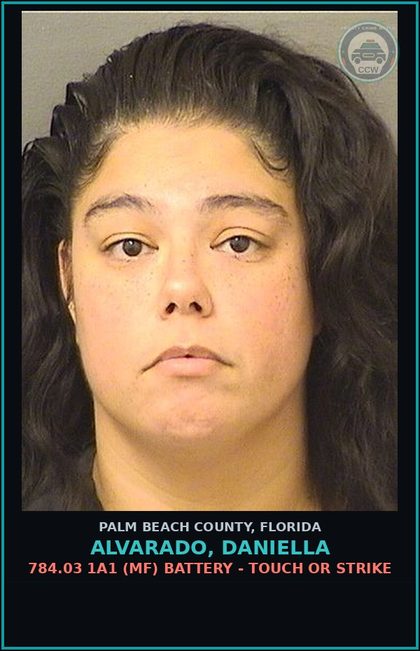 CCW arrest card for ALVARADO, DANIELLA in Palm Beach County: 784.03 1A1 (MF) BATTERY - TOUCH OR STRIKE