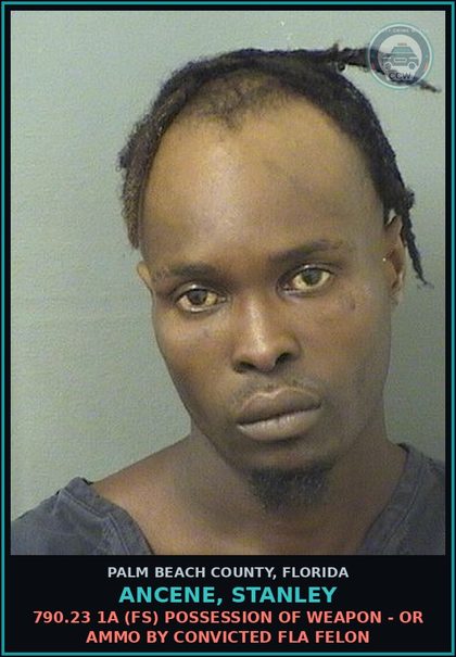 CCW arrest card for ANCENE, STANLEY in Palm Beach County: 893.13 6B (MF) Canna-POSSESS - POSSESS LESS THAN 20 GRAMS Canna