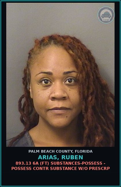CCW arrest card for ARIAS, RUBEN in Palm Beach County: 893.13 6A (FT) DRUGS-POSSESS - POSSESS contr substance W/O PRESCRIPTION
