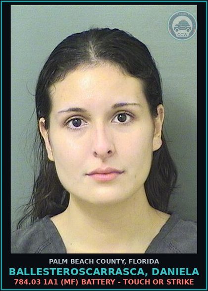 CCW arrest card for BALLESTEROSCARRASCA, DANIELA in Palm Beach County: 784.03 1A1 (MF) BATTERY - TOUCH OR STRIKE
