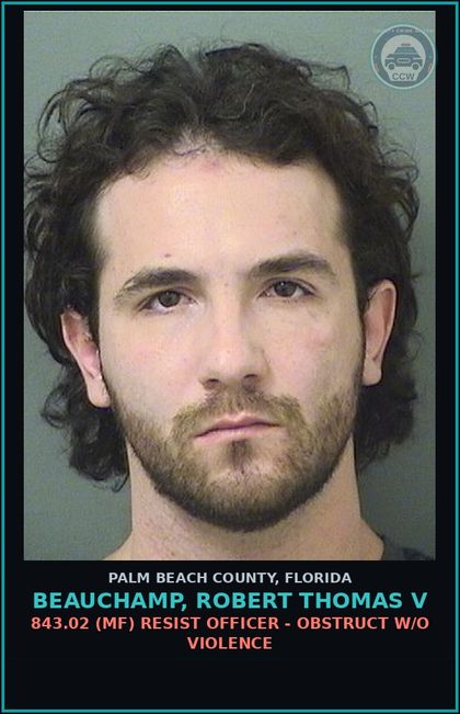 CCW arrest card for BEAUCHAMP, ROBERT THOMAS v in Palm Beach County: 316.193 1A (MS) DUI-UNLAW BLD ALCH - DUI INFLUENCE OF ALCOHOL OR DRUGS