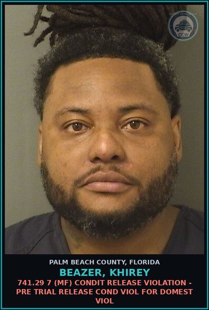 CCW arrest card for BEAZER, KHIREY in Palm Beach County: 0004 BOOKED - RE-COMMIT