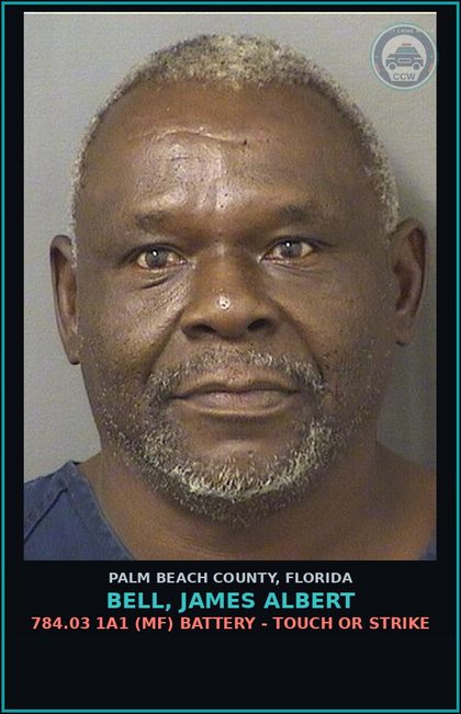 CCW arrest card for BELL, JAMES ALBERT in Palm Beach County: 784.03 1A1 (MF) BATTERY - TOUCH OR STRIKE