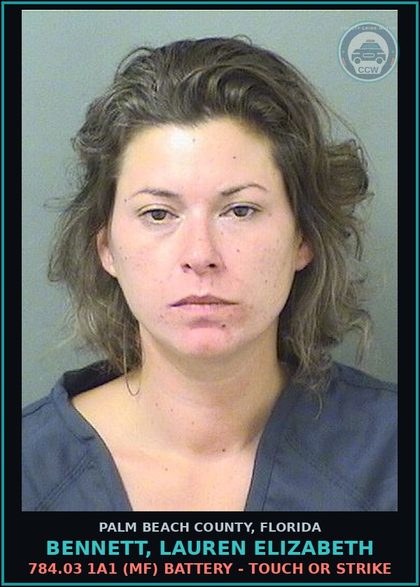 CCW arrest card for BENNETT, LAUREN ELIZABETH in Palm Beach County: 784.03 1A1 (MF) BATTERY - TOUCH OR STRIKE