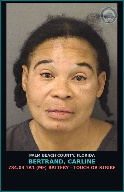 CCW arrest card for BERTRAND, CARLINE in Palm Beach County: 784.03 1A1 (MF) BATTERY - TOUCH OR STRIKE
