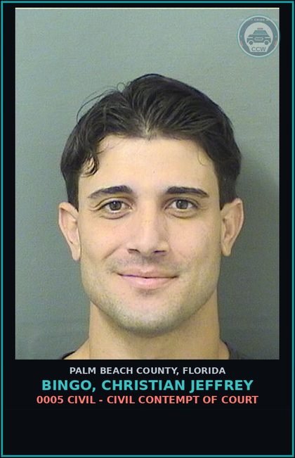 CCW arrest card for BINGO, CHRISTIAN JEFFREY in Palm Beach County: 0005 CIVIL - CIVIL CONTEMPT OF COURT