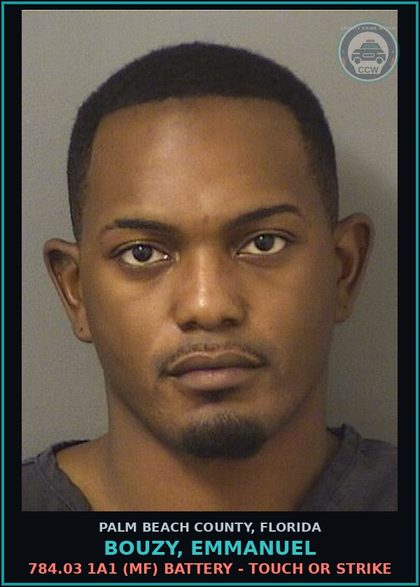 CCW arrest card for BOUZY, EMMANUEL in Palm Beach County: 827.03 2C (FT) CRUELTY TOWARD chld - ABUSE chld WITHOUT GREAT BODILY HARM