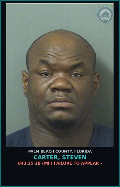 CCW arrest card for CARTER, STEVEN in Palm Beach County: 843.15 1B (MF) FAILURE TO APPEAR -