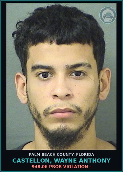 CCW arrest card for CASTELLON, WAYNE ANTHONY in Palm Beach County: 948.06 PROB VIOLATION -