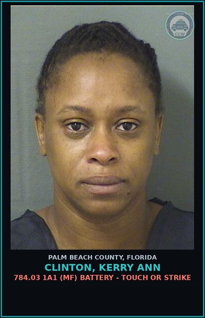 CCW arrest card for CLINTON, KERRY ANN in Palm Beach County: 784.03 1A1 (MF) BATTERY - TOUCH OR STRIKE