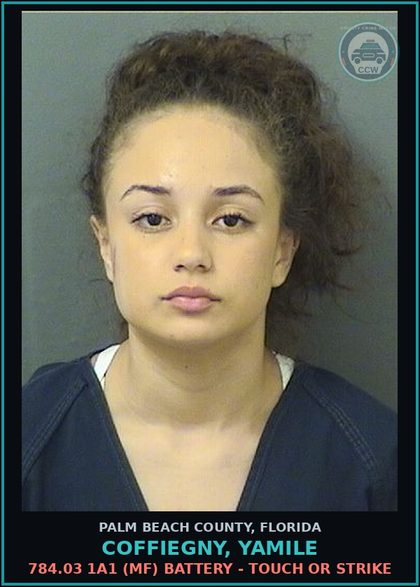 CCW arrest card for COFFIEGNY, YAMILE in Palm Beach County: 784.03 1A1 (MF) BATTERY - TOUCH OR STRIKE
