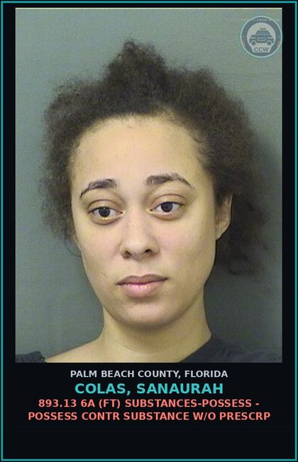 CCW arrest card for COLAS, SANAURAH in Palm Beach County: 893.13 6A (FT) DRUGS-POSSESS - POSSESS contr substance W/O PRESCRIPTION