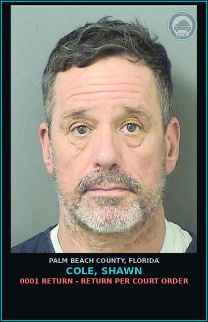 CCW arrest card for COLE, SHAWN in Palm Beach County: 0001 RETURN - RETURN PER COURT ORDER