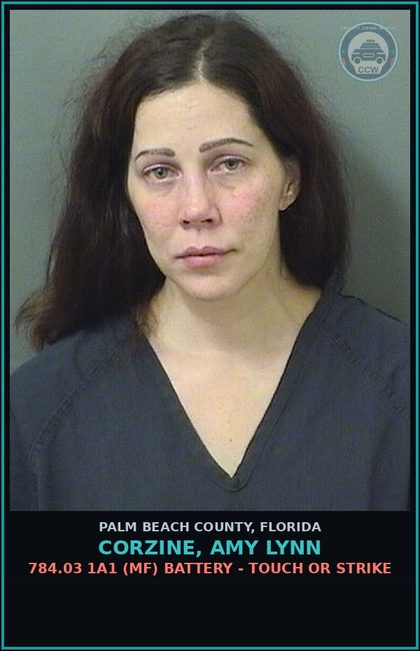 CCW arrest card for CORZINE, AMY LYNN in Palm Beach County: 784.03 1A1 (MF) BATTERY - TOUCH OR STRIKE