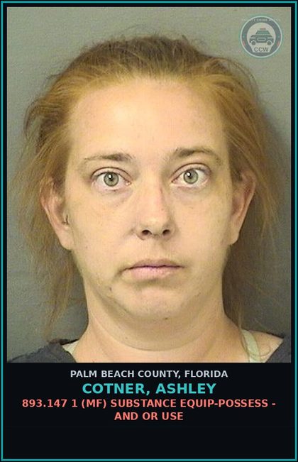 CCW arrest card for COTNER, ASHLEY in Palm Beach County: 893.13 6A (FT) DRUGS-POSSESS - POSSESS contr substance W/O PRESCRIPTION