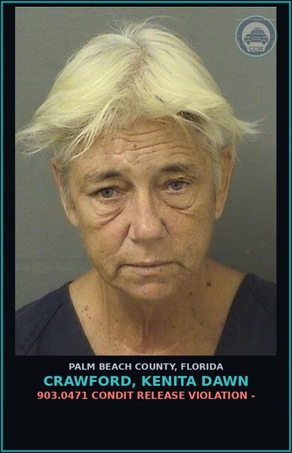 CCW arrest card for CRAWFORD, KENITA DAWN in Palm Beach County: 903.0471 CONDIT RELEASE VIOLATION -
