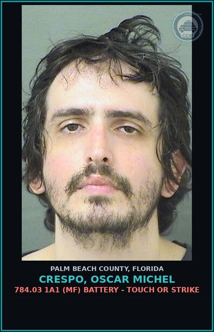 CCW arrest card for CRESPO, OSCAR MICHEL in Palm Beach County: 784.03 1A1 (MF) BATTERY - TOUCH OR STRIKE