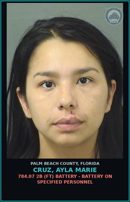 CCW arrest card for CRUZ, AYLA MARIE in Palm Beach County: 784.07 2B (FT) BATTERY - BATTERY ON SPECIFIED PERSONNEL