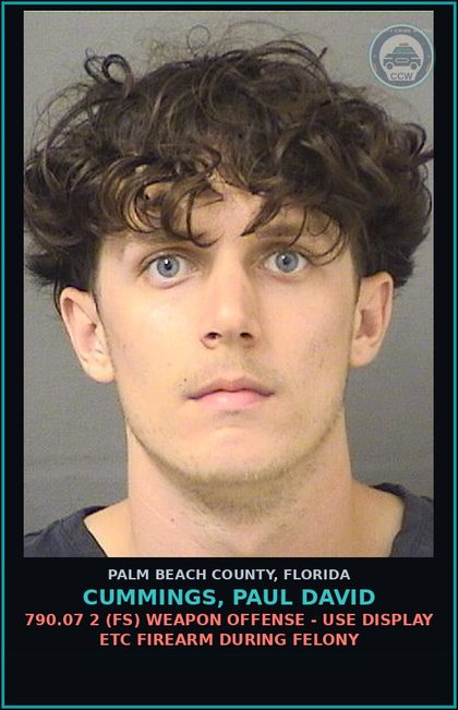 CCW arrest card for CUMMINGS, PAUL DAVID in Palm Beach County: 893.13 1A2 (FT) DRUGS-POSSESS - POSS INTENT SELL/MFG/DELIV CTRL SUB SCHED III