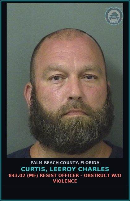 CCW arrest card for CURTIS, LEEROY CHARLES in Palm Beach County: 810.08 1 (MS) TRESPASSING - TRESPASSING STRUCTURE OR CONVEYANCE