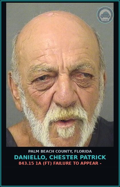 CCW arrest card for DANIELLO, CHESTER PATRICK in Palm Beach County: 843.15 1A (FT) FAILURE TO APPEAR -