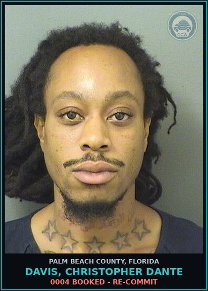 CCW arrest card for DAVIS, CHRISTOPHER DANTE in Palm Beach County: 0004 BOOKED - RE-COMMIT