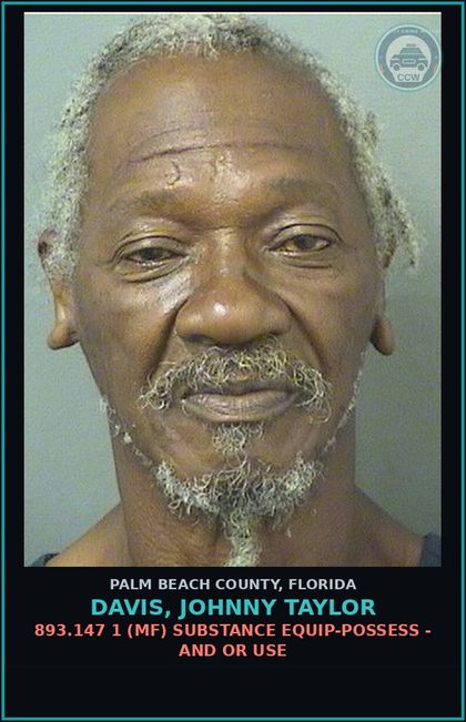 CCW arrest card for DAVIS, JOHNNY TAYLOR in Palm Beach County: 893.13 1A1 (FS) DRUGS-POSSESS - POSS INTENT SELL/MFG/DELIV CTRL SUB SCHEDULE I