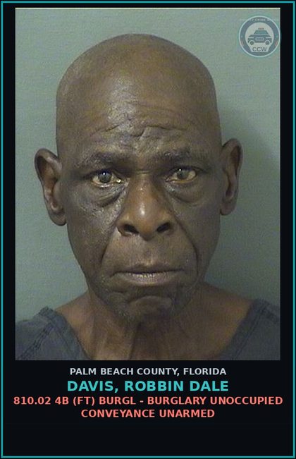 CCW arrest card for DAVIS, ROBBIN DALE in Palm Beach County: 810.02 4B (FT) BURGL - BURGLARY UNOCCUPIED CONVEYANCE UNARMED