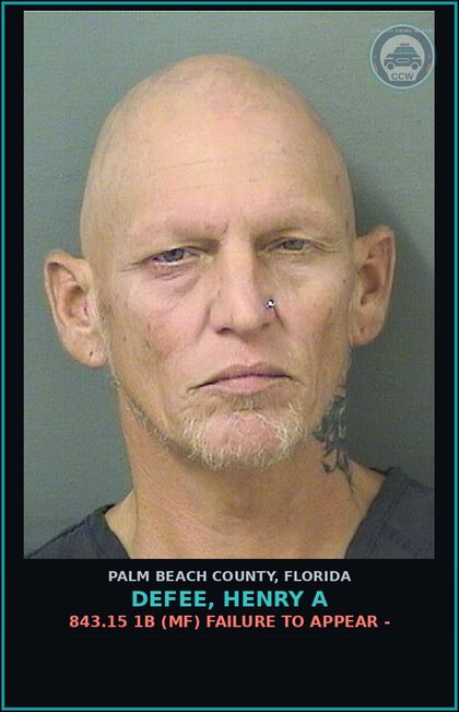 CCW arrest card for DEFEE, HENRY A in Palm Beach County: 948.06 PROB VIOLATION -