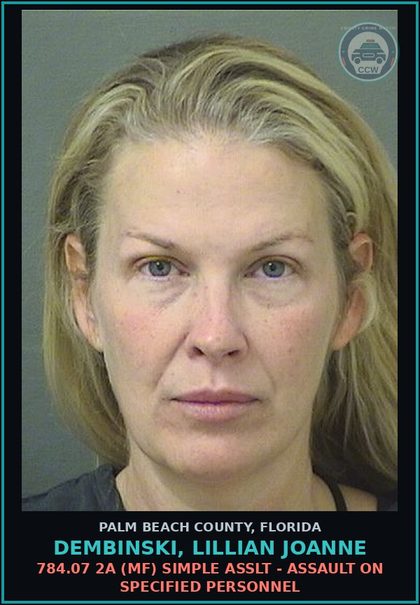 CCW arrest card for DEMBINSKI, LILLIAN JOANNE in Palm Beach County: 784.07 2A (MF) SIMPLE ASSLT - ASSAULT ON SPECIFIED PERSONNEL