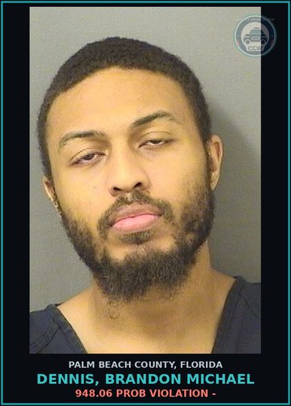 CCW arrest card for DENNIS, BRANDON MICHAEL in Palm Beach County: 948.06 PROB VIOLATION -