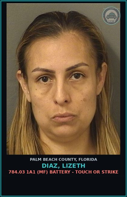 CCW arrest card for DIAZ, LIZETH in Palm Beach County: 784.03 1A1 (MF) BATTERY - TOUCH OR STRIKE