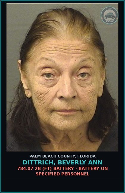 CCW arrest card for DITTRICH, BEVERLY ANN in Palm Beach County: 784.07 2B (FT) BATTERY - BATTERY ON SPECIFIED PERSONNEL