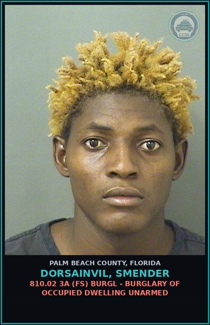 CCW arrest card for DORSAINVIL, SMENDER in Palm Beach County: 810.02 3A (FS) BURGL - BURGLARY OF OCCUPIED DWELLING UNARMED