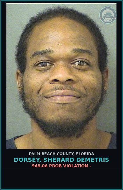 CCW arrest card for DORSEY, SHERARD DEMETRIS in Palm Beach County: 948.06 PROB VIOLATION -