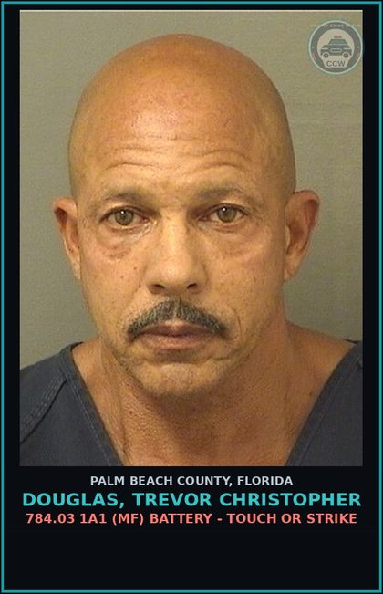 CCW arrest card for DOUGLAS, TREVOR CHRISTOPHER in Palm Beach County: 784.03 1A1 (MF) BATTERY - TOUCH OR STRIKE