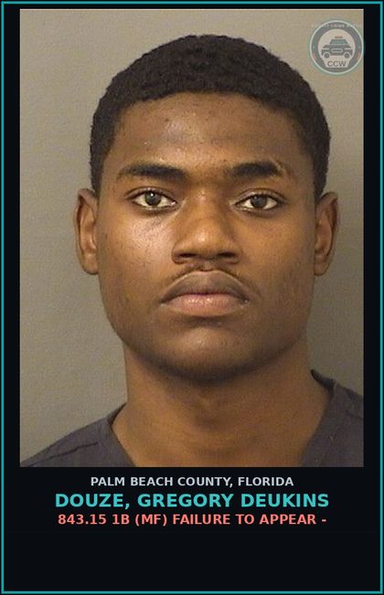 CCW arrest card for DOUZE, GREGORY DEUKINS in Palm Beach County: 948.06 PROB VIOLATION -