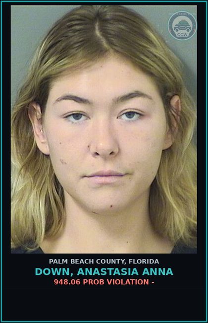 CCW arrest card for DOWN, ANASTASIA ANNA in Palm Beach County: 948.06 PROB VIOLATION -