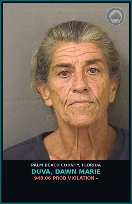 CCW arrest card for DUVA, DAWN MARIE in Palm Beach County: 948.06 PROB VIOLATION -