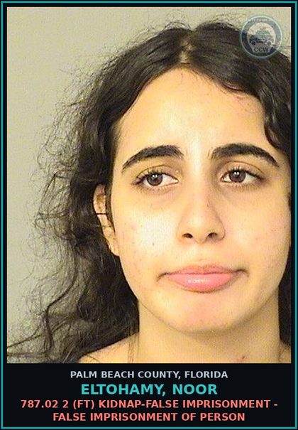 CCW arrest card for ELTOHAMY, NOOR in Palm Beach County: 787.02 2 (FT) KIDNAP-FALSE IMPRISONMENT - FALSE IMPRISONMENT OF PERSON