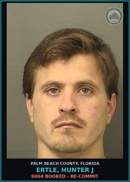 CCW arrest card for ERTLE, HUNTER J in Palm Beach County: 0004 BOOKED - RE-COMMIT