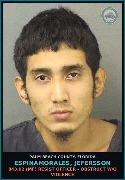 CCW arrest card for ESPINAMORALES, JEFERSSON in Palm Beach County: 893.13 6A (FT) DRUGS-POSSESS - POSSESS contr substance W/O PRESCRIPTION