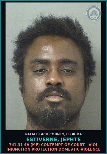 CCW arrest card for ESTIVERNE, JEPHTE in Palm Beach County: 948.06 PROB VIOLATION -