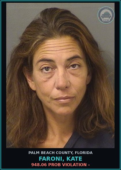 CCW arrest card for FARONI, KATE in Palm Beach County: 948.06 PROB VIOLATION -