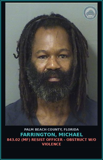 CCW arrest card for FARRINGTON, MICHAEL in Palm Beach County: 856.011 (MS) DISORDERLY INTOX - DISORDER INTOX PUBLIC PLACE CAUSE DISTURBANCE