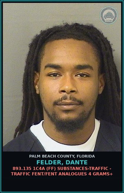 CCW arrest card for FELDER, DANTE in Palm Beach County: 893.13 1A1 (FS) DRUGS-POSSESS - POSS INTENT SELL/MFG/DELIV CTRL SUB SCHEDULE I