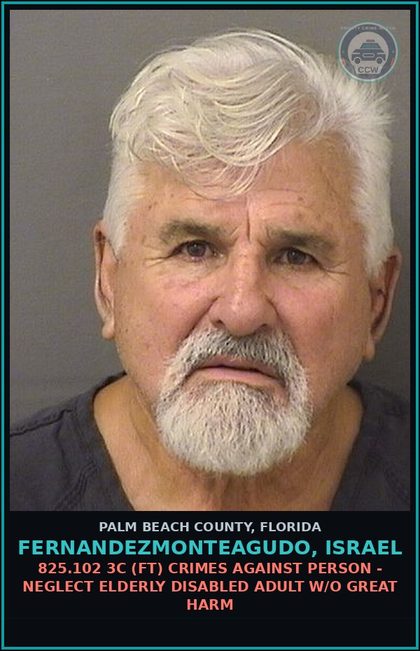CCW arrest card for FERNANDEZMONTEAGUDO, ISRAEL in Palm Beach County: 825.102 3C (FT) CRIMES AGAINST PERSON - NEGLECT ELDERLY DISABLED ADULT W/O GREAT HARM