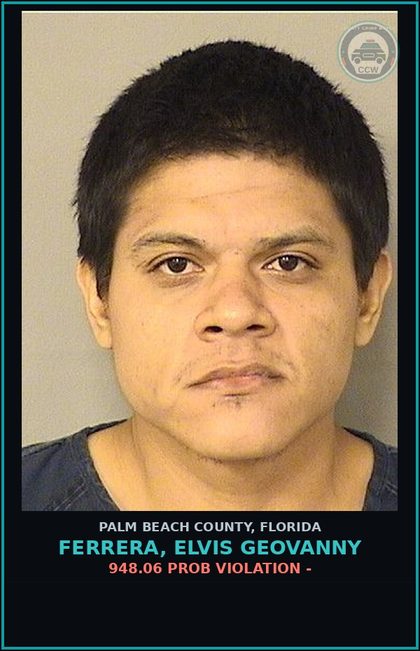 CCW arrest card for FERRERA, ELVIS GEOVANNY in Palm Beach County: 948.06 PROB VIOLATION -