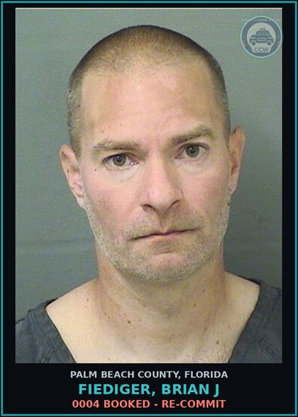 CCW arrest card for FIEDIGER, BRIAN J in Palm Beach County: 0004 BOOKED - RE-COMMIT