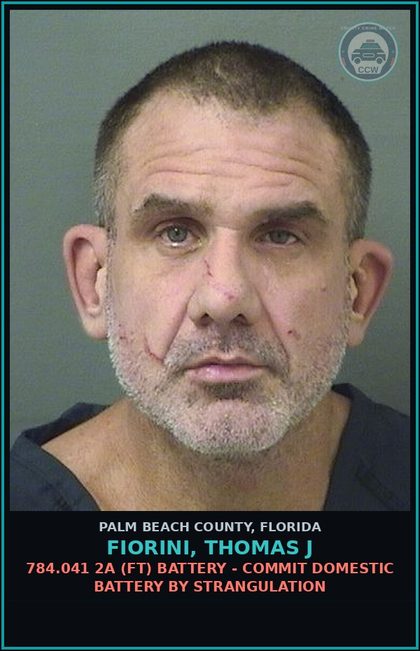 CCW arrest card for FIORINI, THOMAS J in Palm Beach County: 784.041 2A (FT) BATTERY - COMMIT DOMESTIC BATTERY BY STRANGULATION